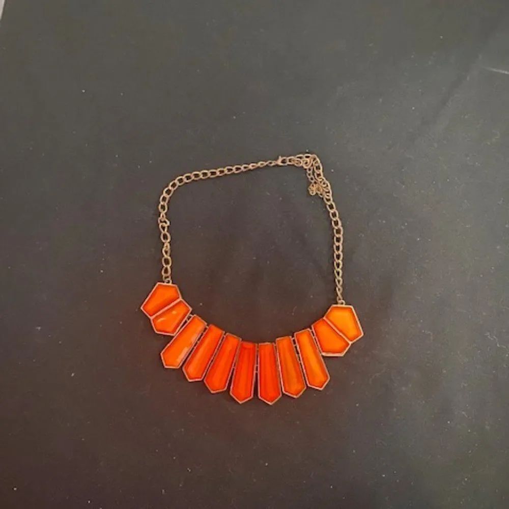 Orange Statement  gold tone necklace